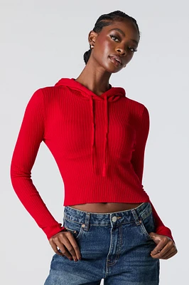 Ribbed Knit Hooded Sweater