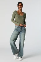 Ribbed Knit Scoop Neck Skimmer Sweater