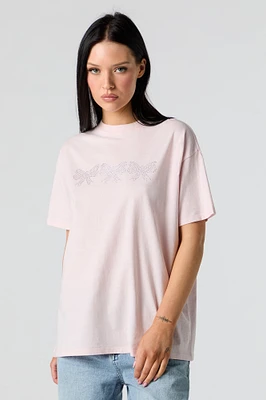 T-shirt de coupe garçonne à imprimé Boucle avec pierres du Rhin