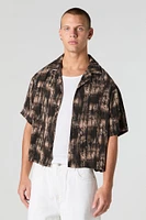 Printed Boxy Short Sleeve Button-Up Top