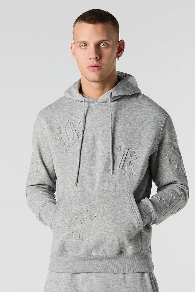 Letter Embossed Fleece Hoodie