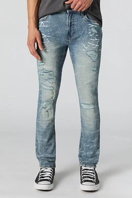 Medium Wash Stretch Distressed Skinny Jean