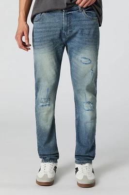 Jean mince extensible à effet d'usure lavé moyen
