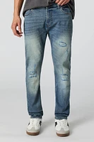 Jean mince extensible à effet d'usure lavé moyen