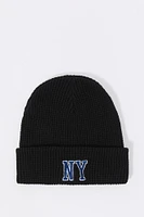 City Embroidered Ribbed Knit Beanie