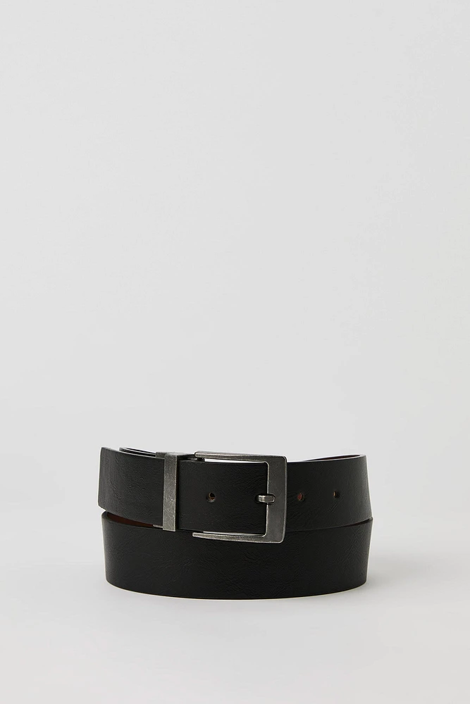 Ceinture en similicuir réversible noire et brune