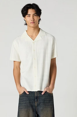 Wide Ribbed Knit Button-Up Top