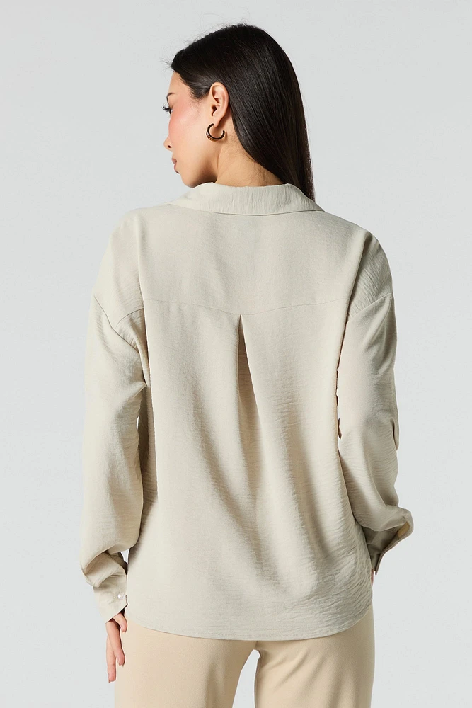 Flowy Long Sleeve Button-Up Top