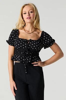 Tie Front Lace Trim Crop Top