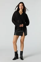 Mesh Long Sleeve Button-Up Top