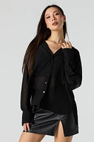 Mesh Long Sleeve Button-Up Top