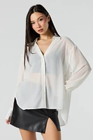 Mesh Long Sleeve Button-Up Top