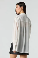 Mesh Long Sleeve Button-Up Top