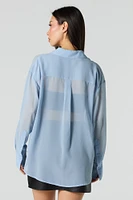 Mesh Long Sleeve Button-Up Top