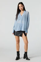 Mesh Long Sleeve Button-Up Top
