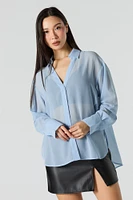 Mesh Long Sleeve Button-Up Top
