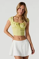 Smocked Ruffle Cap Sleeve Crop Top