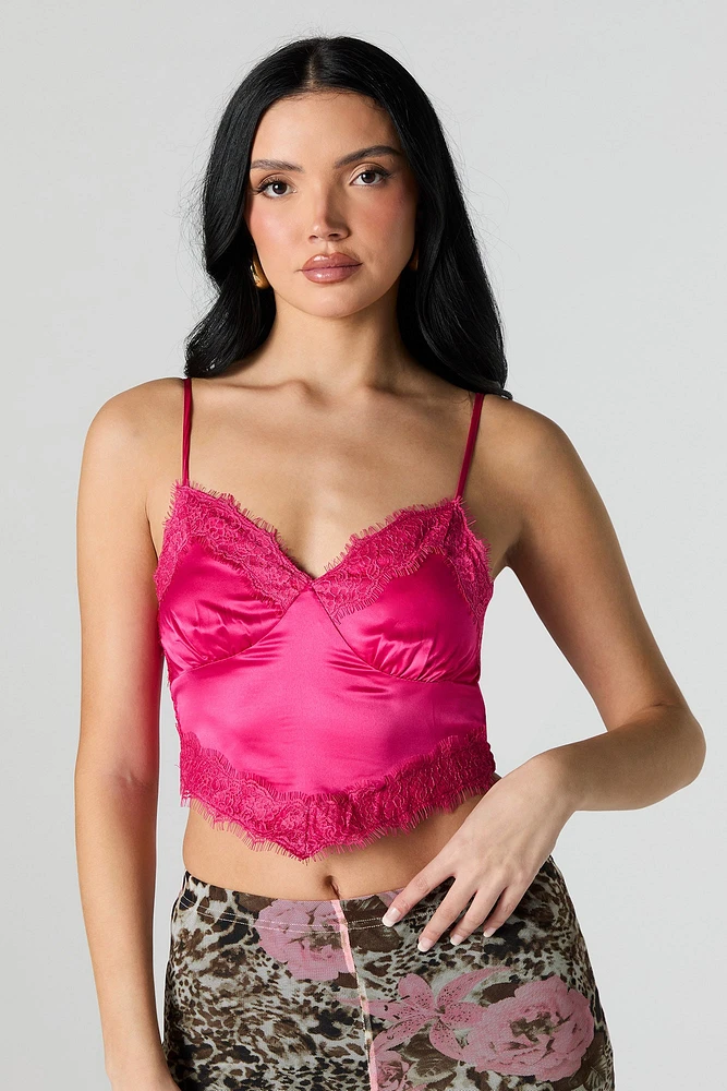 Camisole en satin avec liséré de dentelle