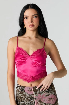 Camisole en satin avec liséré de dentelle