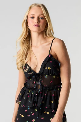 Chiffon Ruffle Tie Front Cami