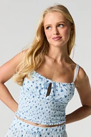 Smocked Tie Front Cropped Cami