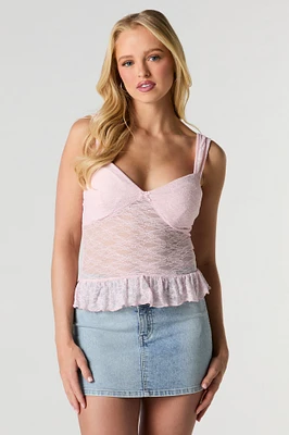 Camisole à volant en dentelle et encolure cœur