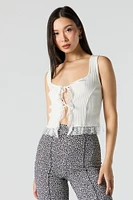 Ribbed Knit Lace Trim Tie Front Tank