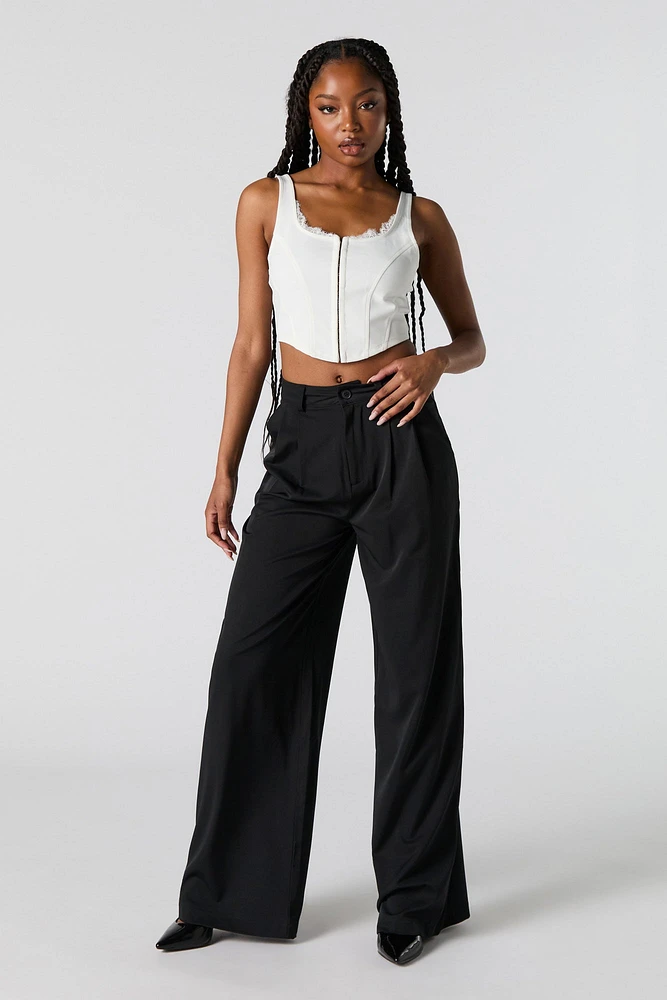 Lace Trim Hook and Eye Corset Top