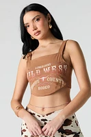 Rhinestone Western Graphic Lace-Up Corset Tank