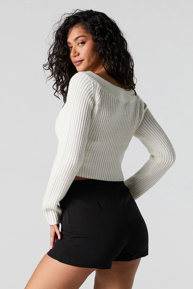 Ribbed Knit Boat Neck Sweater