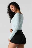 Ribbed Knit Boat Neck Sweater