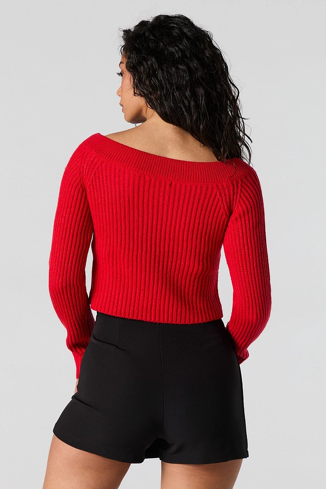 Ribbed Knit Boat Neck Sweater
