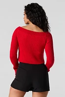 Ribbed Knit Boat Neck Sweater
