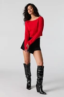 Ribbed Knit Boat Neck Sweater