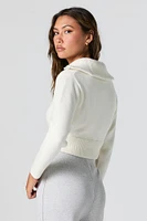 Ribbed Knit Quarter Zip Cropped Sweater