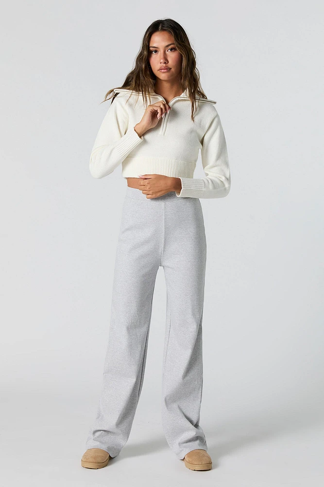 Ribbed Knit Quarter Zip Cropped Sweater