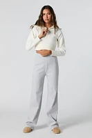 Ribbed Knit Quarter Zip Cropped Sweater