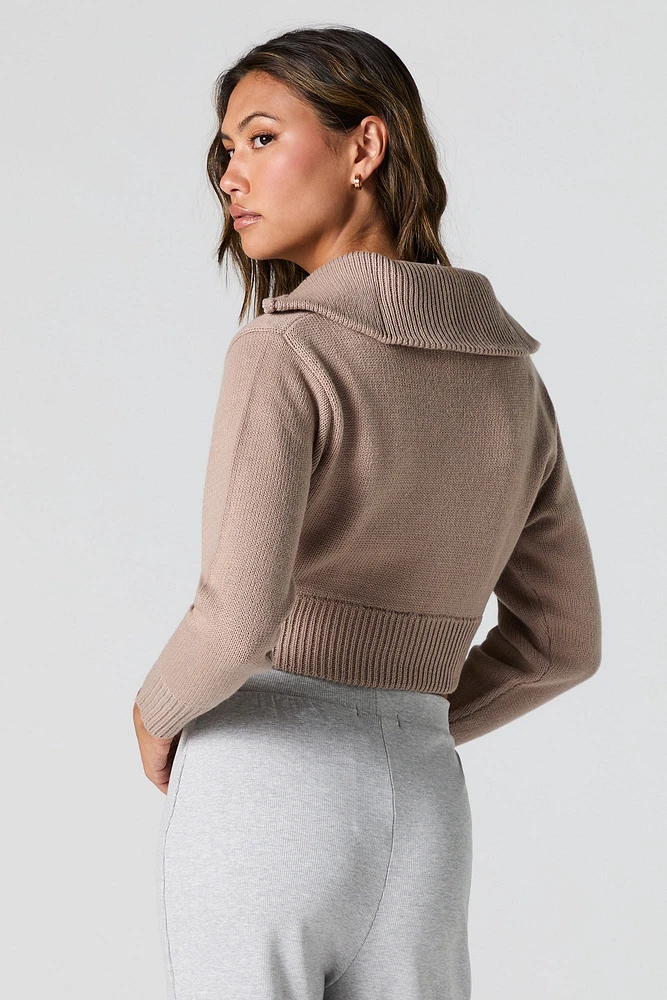 Ribbed Knit Quarter Zip Cropped Sweater