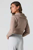 Ribbed Knit Quarter Zip Cropped Sweater