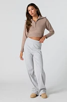 Ribbed Knit Quarter Zip Cropped Sweater