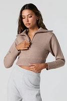 Ribbed Knit Quarter Zip Cropped Sweater