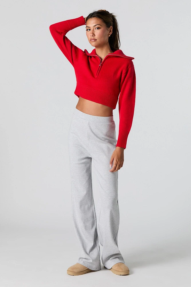Ribbed Knit Quarter Zip Cropped Sweater