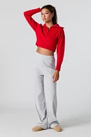 Ribbed Knit Quarter Zip Cropped Sweater
