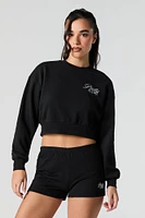 Active Embroidered Cropped Fleece Sweatshirt