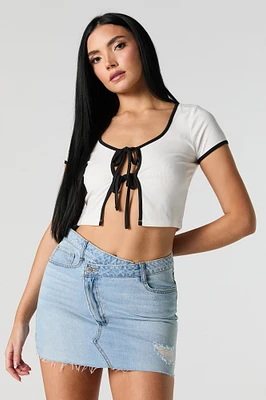 Ribbed Tie Front Crop Top
