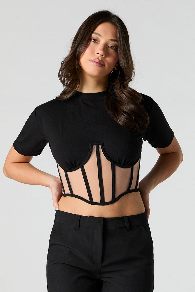 T-shirt corset en filet diaphane