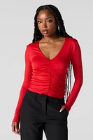 Contour Ruched V-Neck Long Sleeve Bodysuit