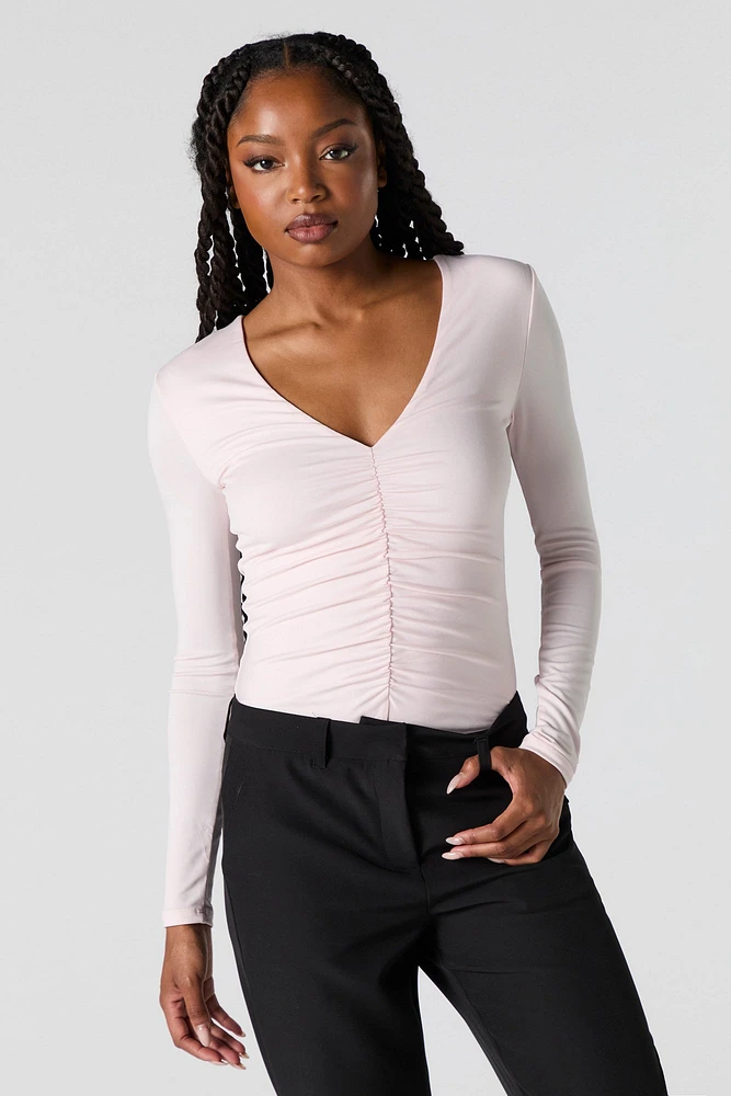 Maillot profilé ruché à manches longues avec encolure en V