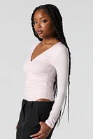 Maillot profilé ruché à manches longues avec encolure en V