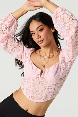 Haut corset à manche longue en dentelle florale
